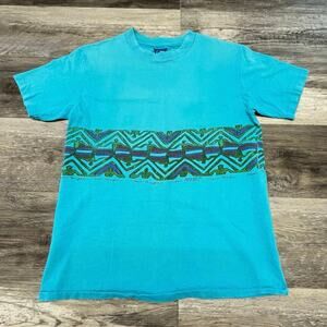 Vintage 80s 1986 OP Ocean Pacific Blue Mens M Tribal Pattern Surfing T-Shirt USA